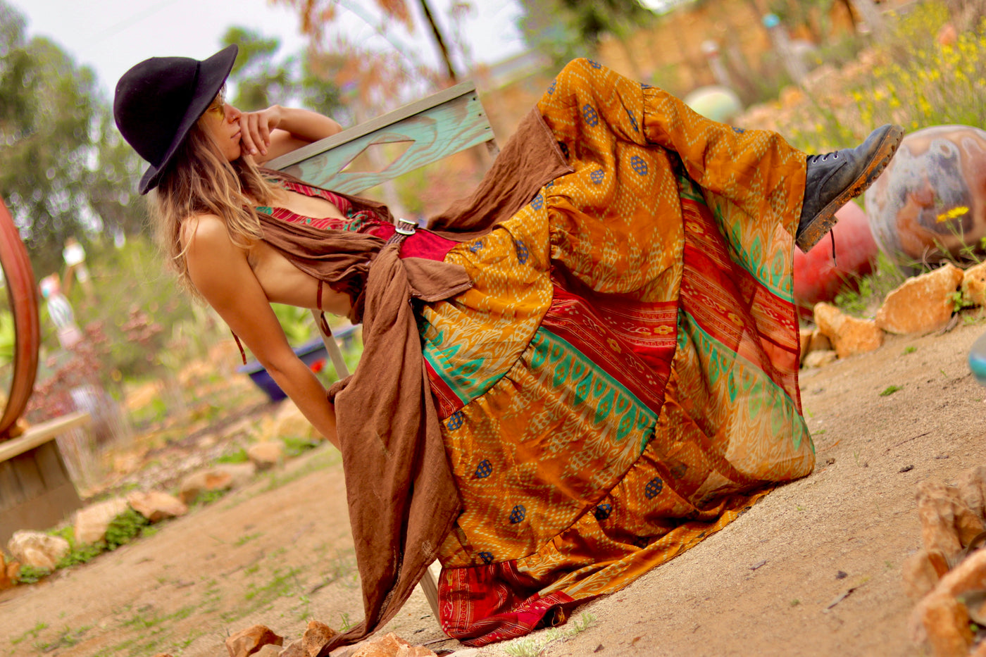 Uma Nomad about us tamar in long maxi dress autumn colours eco-fashion