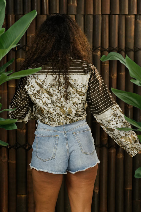 Bohemian Sustainable Fashion - Cropped Jacket 'Yugen' | L-XL | with imperfection - Uma Nomad