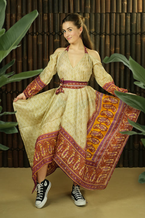 Bohemian Sustainable Fashion - Dress 'Eunoia' with Sleeves - see through - Uma Nomad