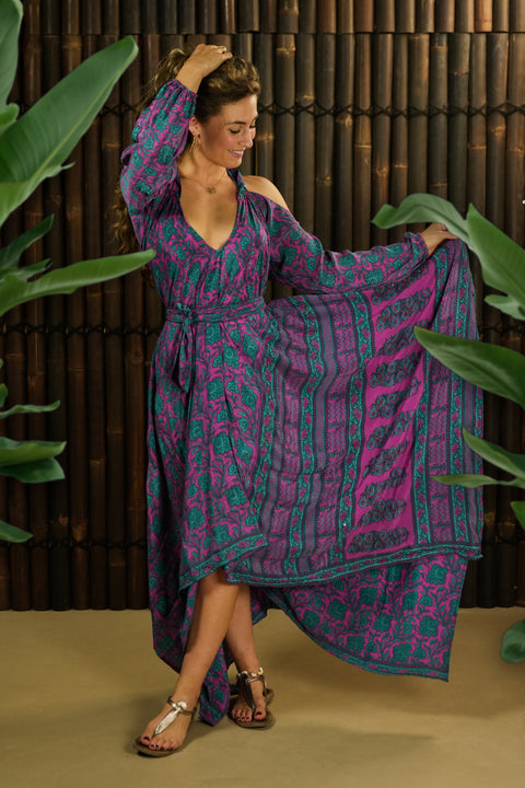 Bohemian Sustainable Fashion - Dress 'Eunoia' with Sleeves - with imperfections - Uma Nomad