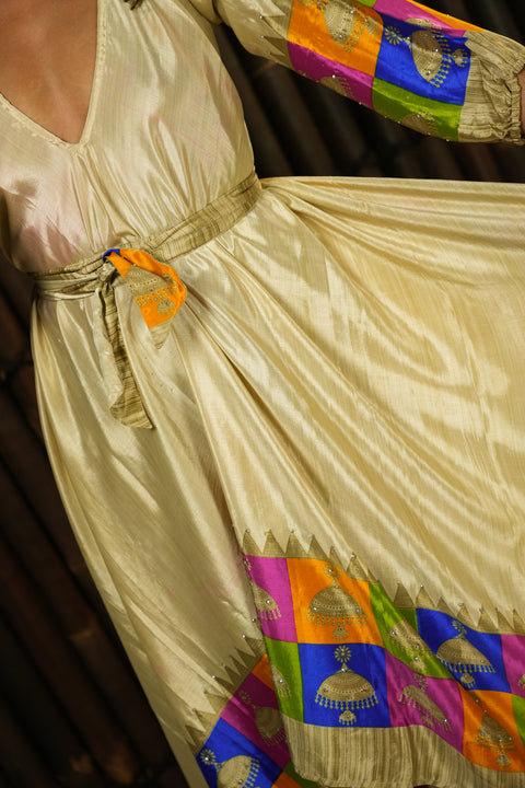 Bohemian Sustainable Fashion - Dress 'Eunoia' with Sleeves - with imperfection - Uma Nomad