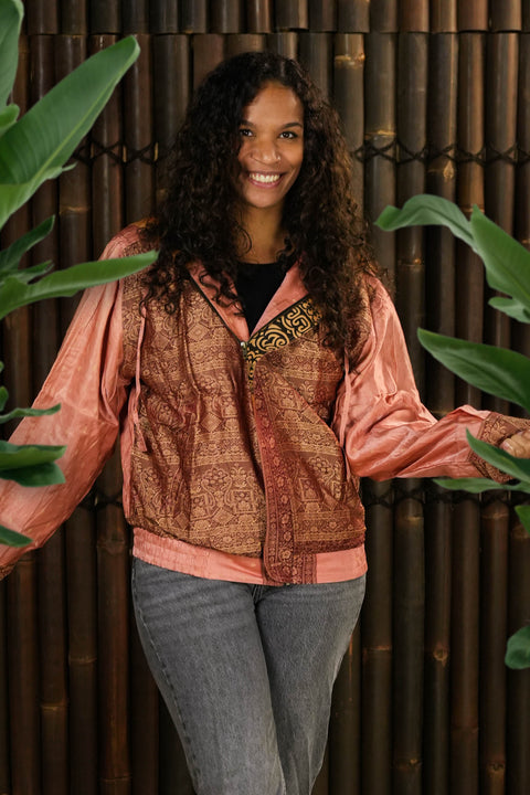 Bohemian Sustainable Fashion - Bomber Jacket 'Rame' with hood - Uma Nomad