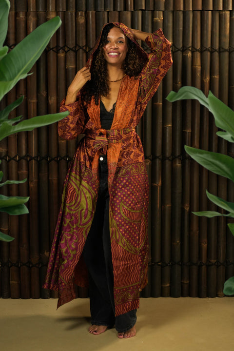 Bohemian Sustainable Fashion - Reversible Jacket ‘Isa’ • M/L • long - Uma Nomad
