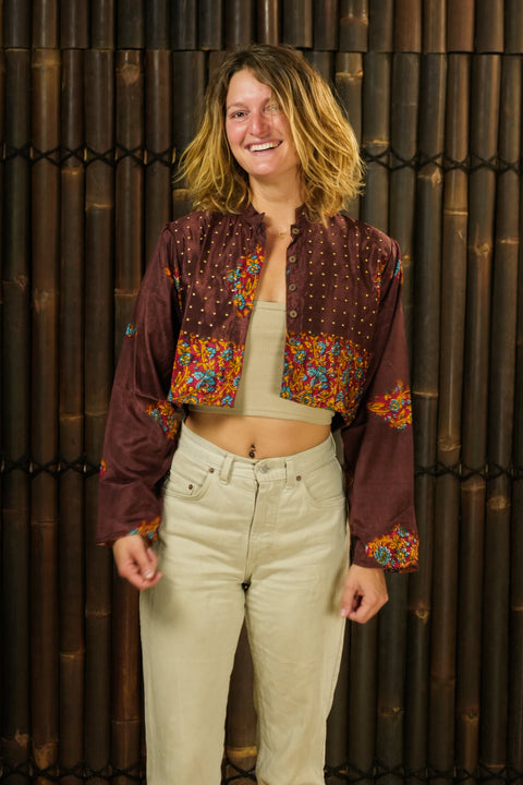Bohemian Sustainable Fashion - Cropped Jacket 'Yugen' | L-XL - Uma Nomad
