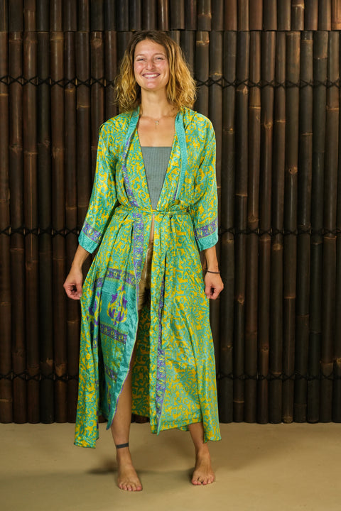Bohemian Sustainable Fashion - Kimono-inspired Jacket Dress 'Ukiyo' with hood - reserved for Astrid - Uma Nomad