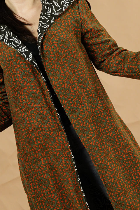 Bohemian Sustainable Fashion - Reversible Jacket ‘Isa’ • XS-S • long • cotton lining • without belt - Uma Nomad