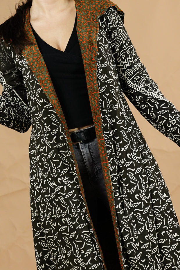 Bohemian Sustainable Fashion - Reversible Jacket ‘Isa’ • XS-S • long • cotton lining • without belt - Uma Nomad